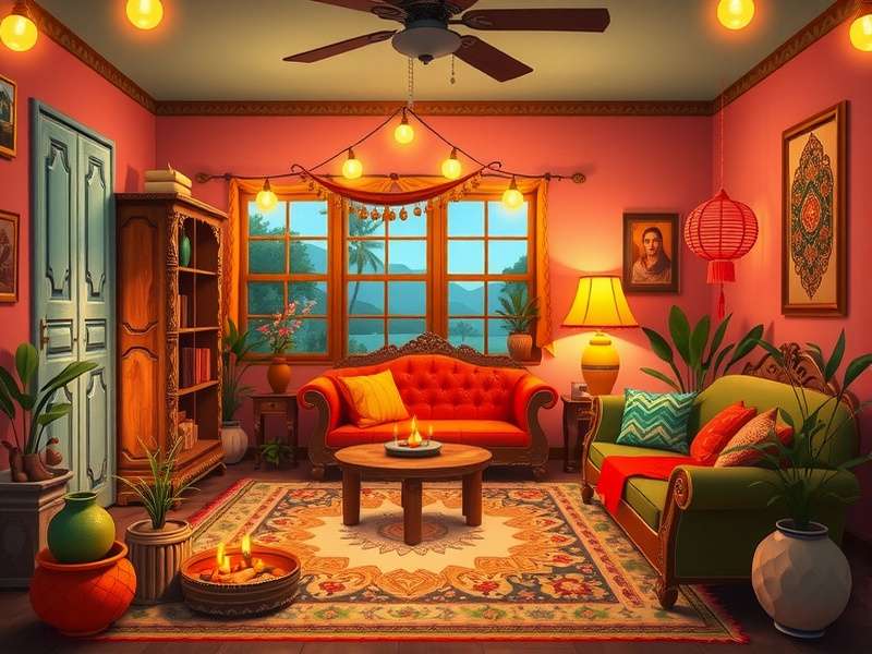 Cozy Indian Home community event showing players celebrating Diwali together